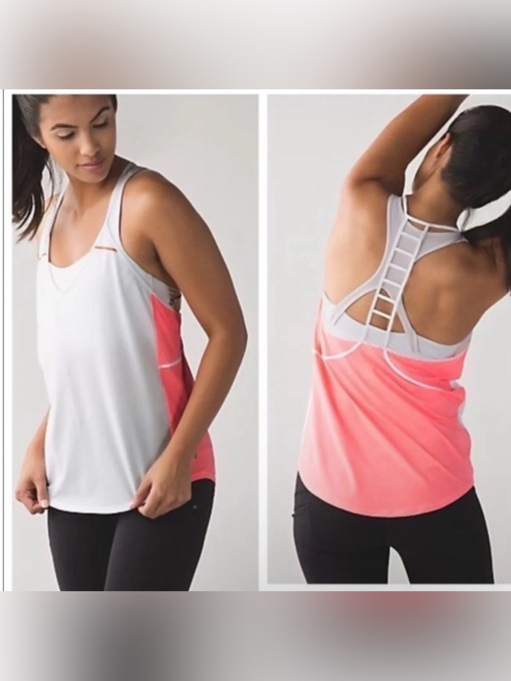 Lululemon Ladder Racerback Breezy Singlet White & Grapefruit Yoga Gym Running
